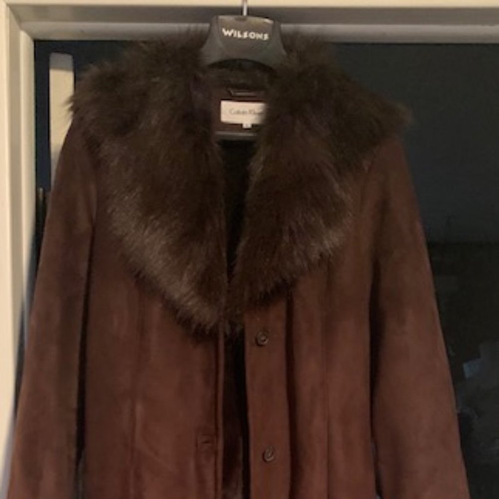 Calvin Klein Suede and Faux Fur Coat